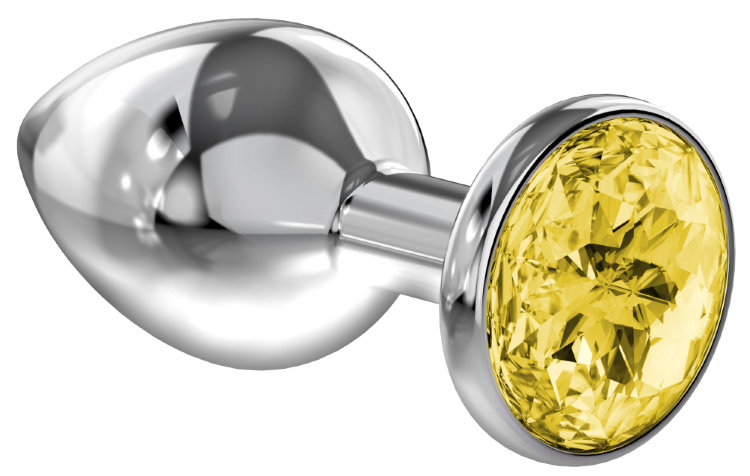 4009-02 Анальная пробка серебро Diamond Yellow Sparkle Small