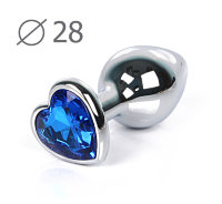 13 Анальная пробка серебро СРЕДНЯЯ с синим кристаллом сердечко 7 см х 2,8 см