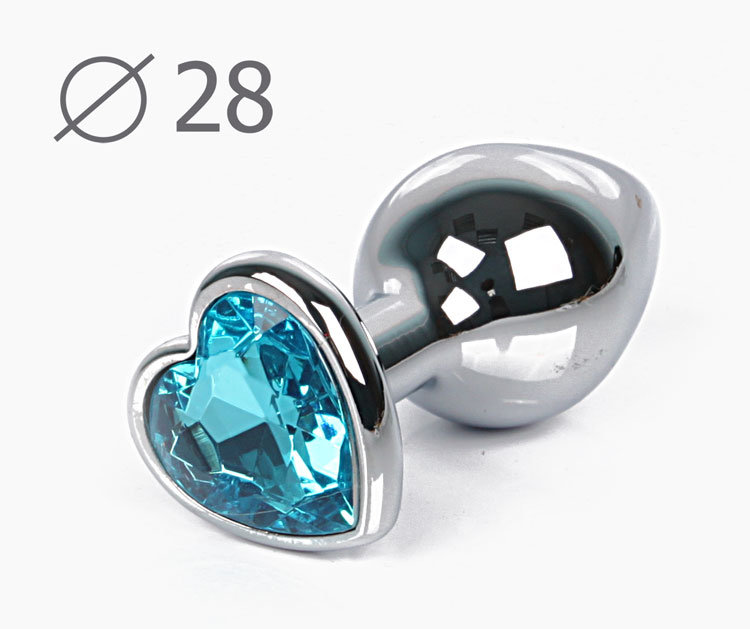 05 Анальная пробка серебро МАЛАЯ с голубым кристаллом сердечко 7 см х 2,8 см