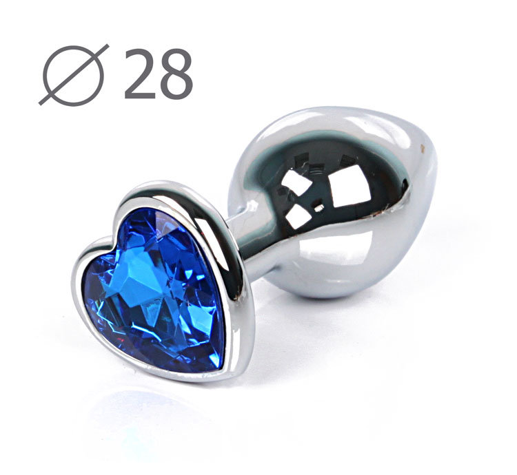 13 Анальная пробка серебро МАЛАЯ с синим кристаллом сердечко 7 см х 2,8 см
